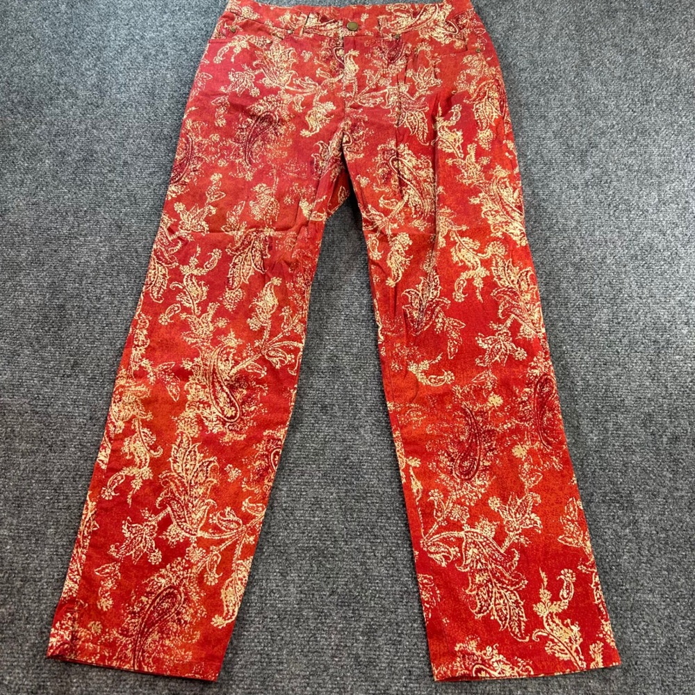 Lauren Ralph Lauren Pants Womens 8 Red Paisley Stretch Straight Leg Classic